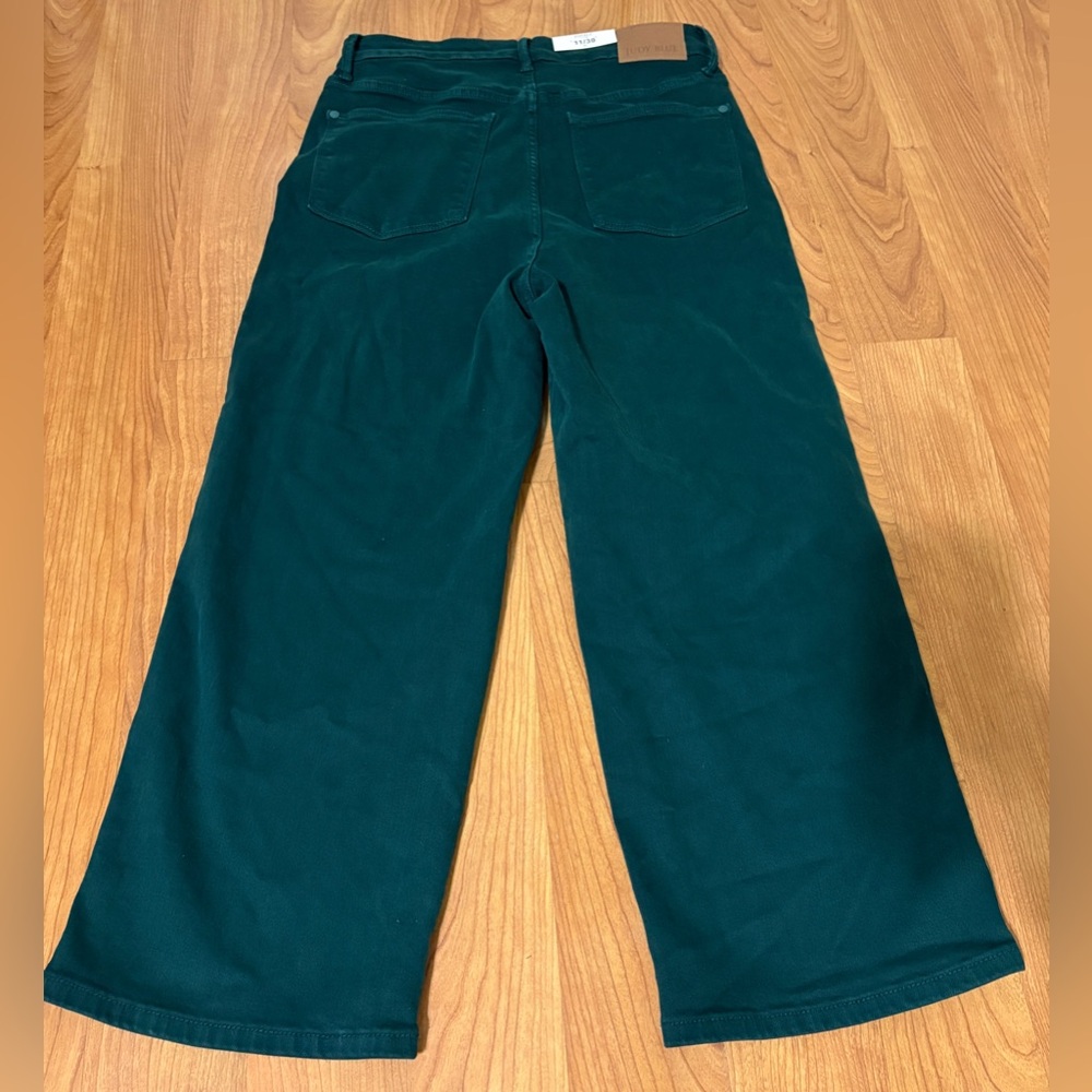 Judy Blue Tummy Control Wide Leg Jeans Size 11 Teal Green High-Waisted Cropped - Picture 13 of 16